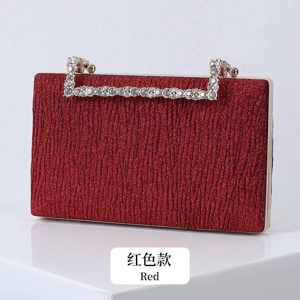 Wholesale Fashion Wrinkle Red Diamond Jewelry Shiny Pink Handbag